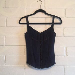 Fredrick’s of Hollywood denim in color corset